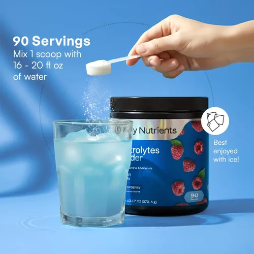 Vista 5 de KEY NUTRIENTS Electrolitos multivitamínicos en polvo sin azúcar - Polvo de electrolito de frambuesa azul dulce - Suplemento de resistencia y energía
