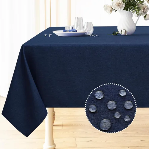 Vista 8 de Smiry Mantel redondo de lino sintético, mantel de tela de arpillera impermeable, fundas decorativas lavables para cocina, comedor, fiestas, 60 x 60