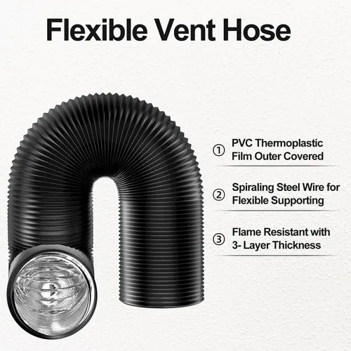 Vista 3 de Manguera de ventilación flexible de 8 pulgadas y 25 pies, manguera de ventilación de aluminio de PVC para ventilación HVAC con 2 abrazaderas