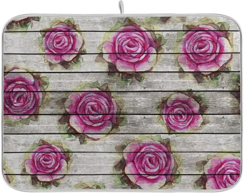 Vista 31 de Tapete de secado de platos de flores de fondo negro para encimera de cocina de 18 x 24 pulgadas, tapete de microfibra absorbente, tapete de secado