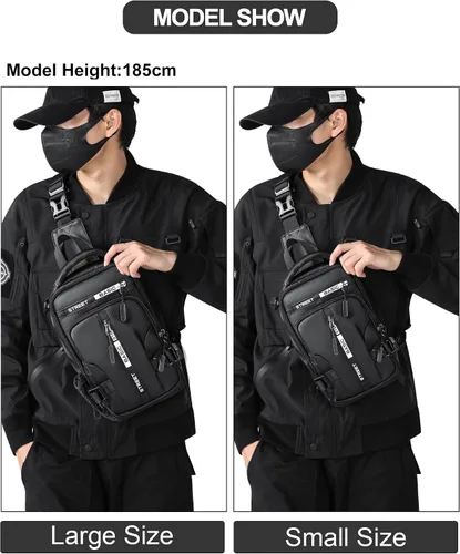 Vista 11 de Mochila cruzada pequeña negra para hombre y mujer, H-Negro, S, Moda