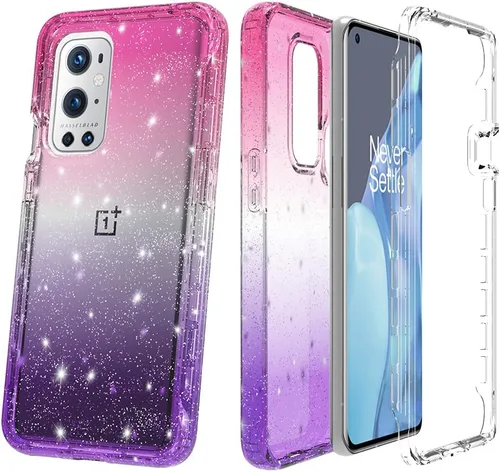 Vista 6 de Funda diseñada para OnePlus 9 PRO con purpurina de cuerpo completo 1+9 Pro, absorción de golpes, antiarañazos, resistente, duradera, protección Rosa