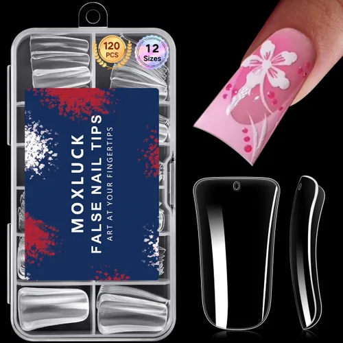 Vista 8 de Puntas de uñas estilo stiletto, uñas postizas de gel suave con forma de almendra, uñas postizas a presión de acrílico transparente, 120