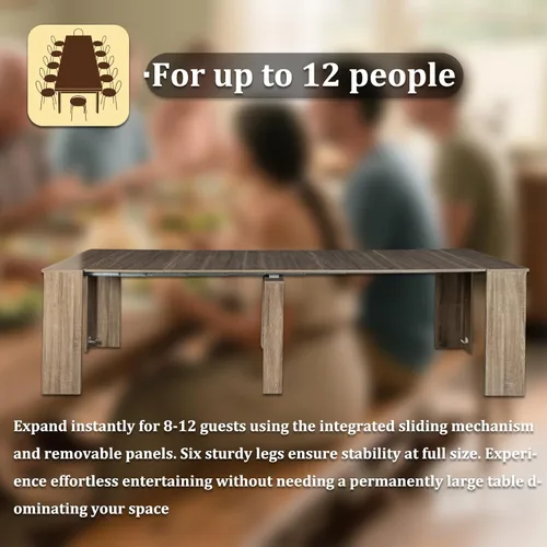 Vista 4 de JOYSOURCE Mesa de comedor extensible para hasta 12 personas de 20 a 119 pulgadas, ajustable, grande, extra larga, rectangular, ahorro de espacio