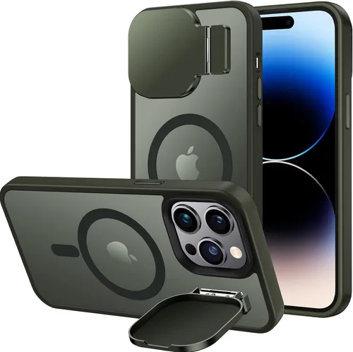 Vista 22 de Silverback Funda para iPhone 14 Pro Max con funda para cámara, compatible con MagSafe, con soporte integrado, funda magnética translúcida mate a