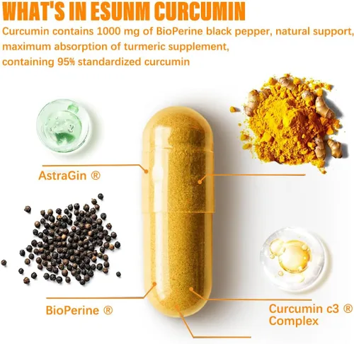 Vista 2 de ESUNM Curaliva Curcumin Phytosome 1000 mg - Suplemento dietético con complejo de curcumina de alta potencia - Apoya la salud en las articulaciones
