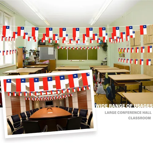 Vista 2 de Bandera de Banderines en Cordel de Chile, Pequeñas Mini Banderas Chilenas Guirnalda de Banderines, Decoración Nacional del País para Escuela