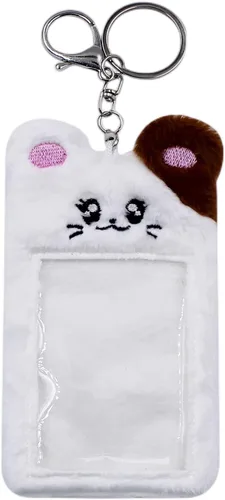 Vista 9 de JUMISEE Lindo soporte de tarjeta de fotos Kpop de felpa con llavero, funda de foto de oso de dibujos animados, protector de tarjeta de crédito