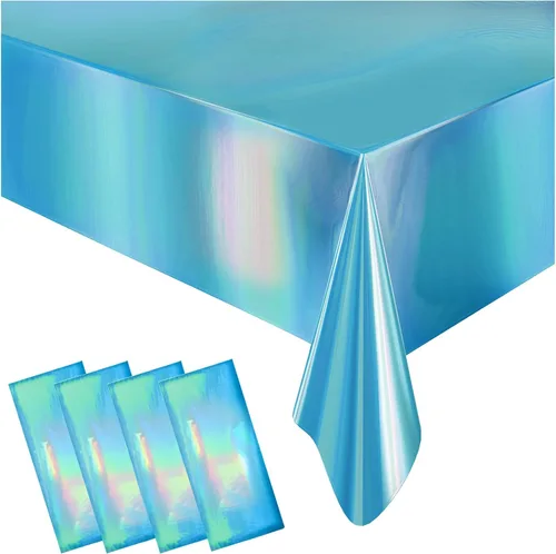 Vista 10 de Paquete de 4 manteles de plástico a cuadros desechables, manteles de papel de aluminio brillante para mesas rectangulares, decoraciones de fiesta