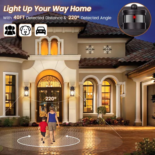 Vista 4 de Luces exteriores con sensor de movimiento para montaje en pared, 2 paquetes marrones de luces de pared exteriores impermeables del atardecer al