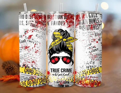 Vista 2 de Vaso delgado de 20 onzas con popote de metal y tapa, regalo para mujeres obsesionadas con el crimen verdadero, perfecto para amantes