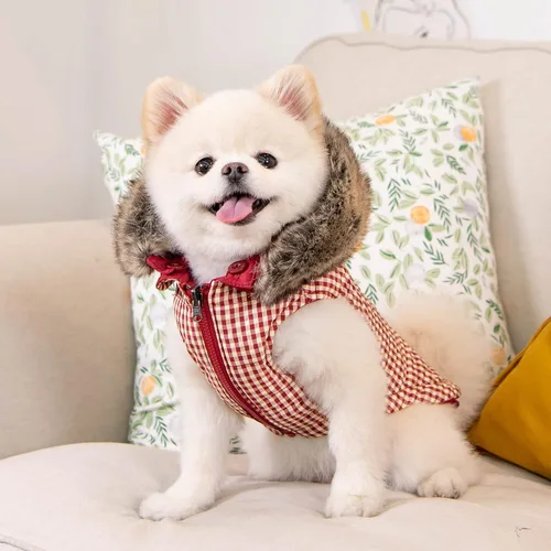 Vista 4 de Puppia Hollis - Abrigo de invierno reversible con capucha para perro, cálido, cómodo, a la moda para perros pequeños y medianos, rojo, talla S