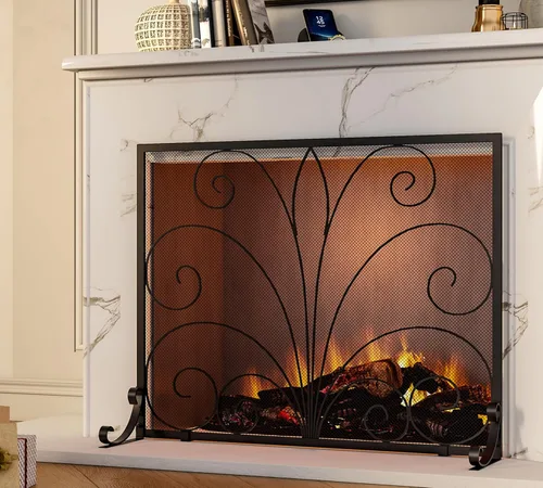 Vista 7 de Fire Beauty Pantalla para chimenea, hierro forjado hecho a mano, malla de metal para fuegos de horno, protector de chispas seguro, accesorios