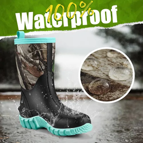 Vista 2 de TIDEWE Botas de goma para mujer, botas de lluvia aisladas de neopreno de 0.217in con vástago de acero, botas de caza impermeables de media
