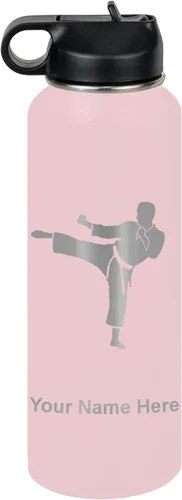 Vista 41 de Botella de agua personalizada LaserGram, Karate Man, de acero inoxidable con aislamiento al vacío de doble pared con tapa abatible, regalo grabado