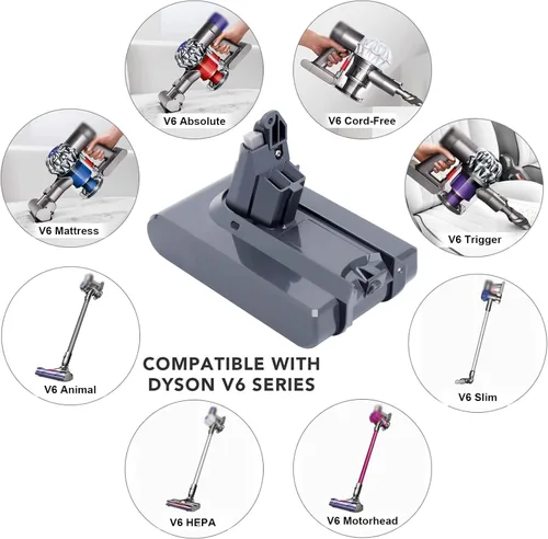 Vista 4 de Biswaye Compatible con Dyson V6 Batería de repuesto compatible con Dyson V6 DC62 DC59 DC58 SV03 SV04 SV06 SV09 Slim Animal Absolute Motorhead 21.6V