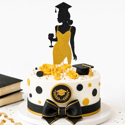 Vista 10 de KatchOn Decoración para tartas de graduación, paquete de 1 Decoraciones de pastel de graduación con purpurina negra 2026 para secundaria