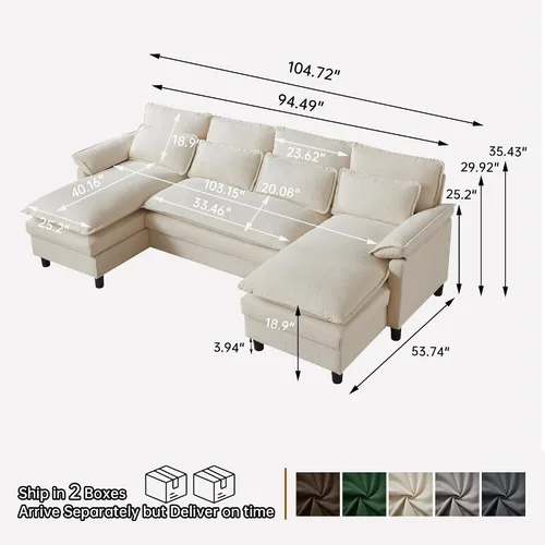 Vista 2 de Comfy - Sofá seccional con almohadas lumbares, moderno sofá en forma de U de 105 pulgadas con doble diván y asiento profundo, sofás seccionales