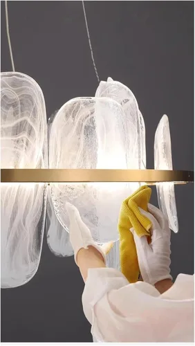 Vista 4 de Gold Ring Cloud Glass Pendant Lamp Cloud Glass Adjustable Ceiling Pendant Light Luxury Gold Ring Hanging Light Crystal Ceiling Chandelier for Living