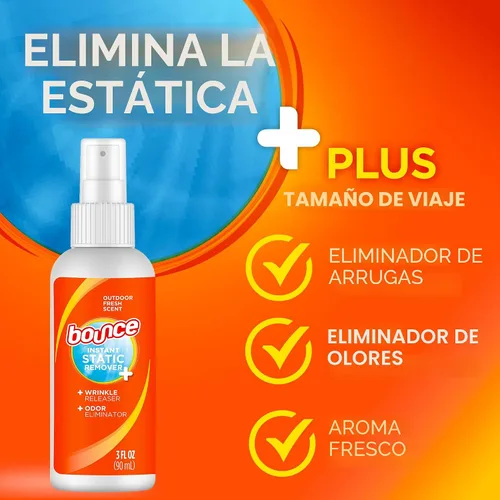 Vista 2 de Bounce Spray antiestático, 3 en 1 spray antiestático instantáneo y liberación instantánea de arrugas, eliminador de olores y refrescante de tela