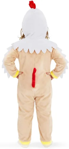 Vista 5 de Disfraz de pollo beige para niñas y niños, overol de animal con capucha 3D para fiesta de Halloween