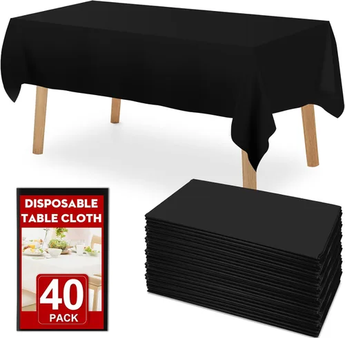 Vista 8 de RowinsyDD Paquete de 30 manteles de plástico negro desechables, 54 x 108 pulgadas, manteles de plástico para mesas rectangulares, mantel desechable