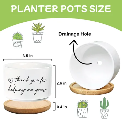 Vista 2 de Gracias por Ayudarme a Crecer Macetas Graciosas de Plantas Gracias Maceta Sin Planta, Maceta Pequeña de Suculentas para Plantas