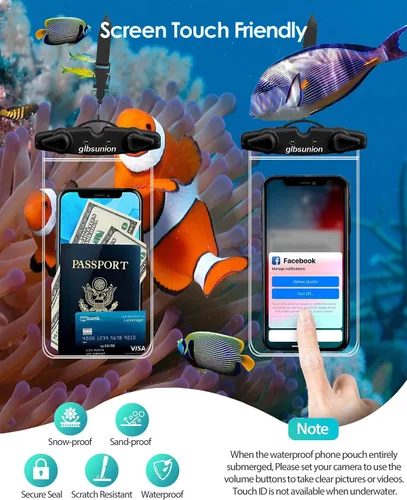 Vista 3 de Bolsa universal impermeable para teléfono, paquete de 4 fundas impermeables IPX8 con cordón para teléfono compatible con iPhone 17, 16, 15, 14, 13