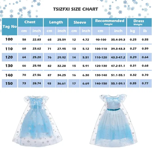 Vista 6 de TSIZFXI Elsa - Vestidos de princesa para niñas, fiesta de cumpleaños con accesorios de 3 a 8 años