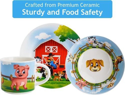 Vista 6 de MIAMIO – Juego de 3 vajilla para niños/Platos de porcelana para niños, juego de platos para niños, juego de vajilla para niños – Incluye plato