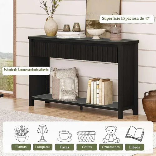Vista 7 de BON AUGURE Mesa consola de madera para entrada, mesa de entrada de 47 pulgadas con almacenamiento, mesas de sofá estrechas con cajones, modernas