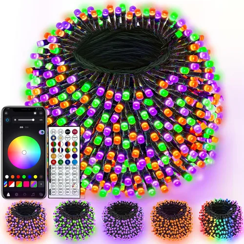 Vista 34 de Luces de cadena navideñas conectables de 240 LED de 88 pies, 13 modos, para interiores y exteriores, cable verde extensible, luces de árbol