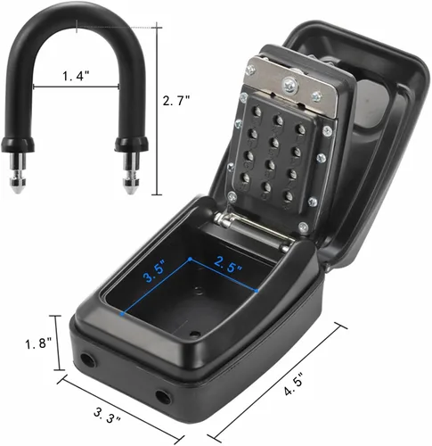 Vista 2 de Cididu Caja de bloqueo de llave para exterior, caja de seguridad impermeable con combinación de botón de 12 dígitos y grillete extraíble, llaves