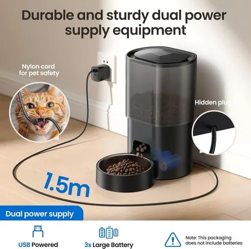 Vista 5 de Alimentador automático para gatos y fuente de agua 5G WiFi dispensadores de comida para gatos, control remoto por aplicación, alimentación