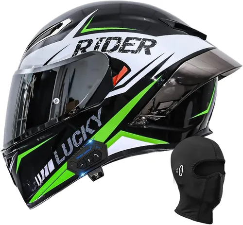 Vista 17 de Casco de motocicleta Bluetooth de cara completa, aprobado por DOT, casco antivaho, doble visera, casco de bicicleta de calle, altavoz dual integrado