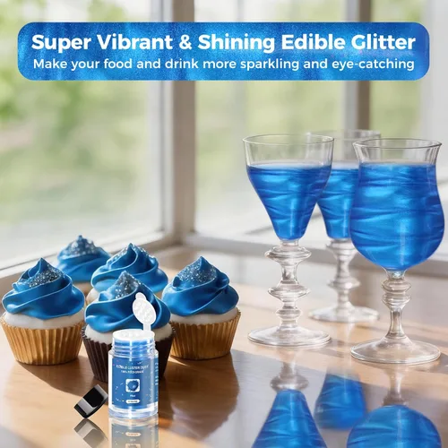 Vista 2 de CRPTHE Polvo de Polvo de Lustre Azul Comestible 5g, Purpurina Comestible para Bebidas, Polvo de Purpurina de Grado Alimenticio para Cócteles