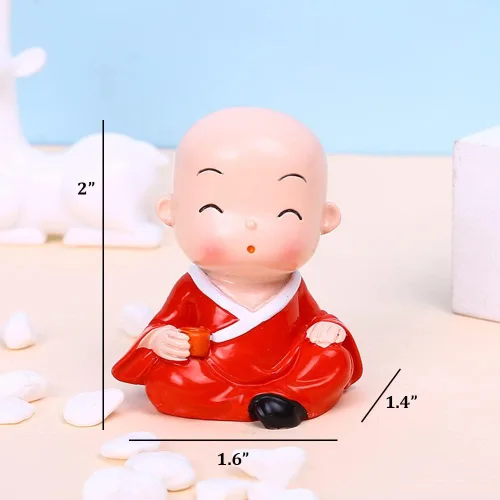 Vista 5 de Estatua de monje de Buda bebé, linda figura de monje borracho, escultura china de monje zen de resina para decoración del hogar del automóvil, juego