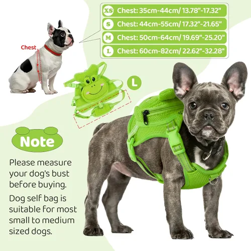 Vista 3 de Arnés para perro con mochila, arnés ajustable para perros pequeños y medianos, mochilas transpirables sin tirones para perros, para viajes