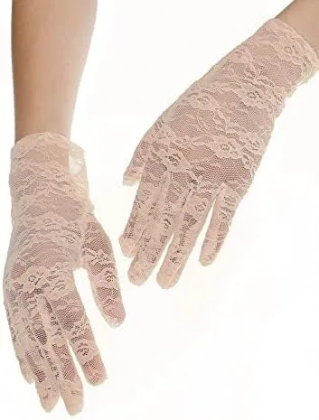 Vista 7 de SATINIOR Guantes de encaje para mujer, para boda, fiesta de té, guantes cortos de encaje de cortesía para cenas, fiestas de cosplay, noche