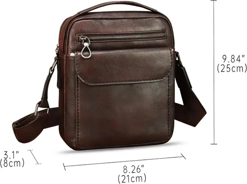 Vista 5 de Bolso de mensajero de cuero genuino para hombre, bolso cruzado de hombro, bolso vintage para hombre
