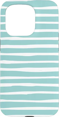 Vista 14 de iPhone 16 Cute Pastel Mint Green Aqua & White Wavy Stripe Case