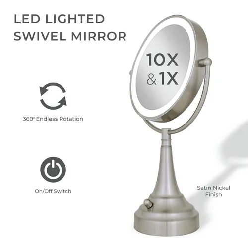 Vista 3 de Zadro Espejo de maquillaje iluminado 10X aumento LED 11" diámetro espejo de maquillaje con luces y aumento C funciona