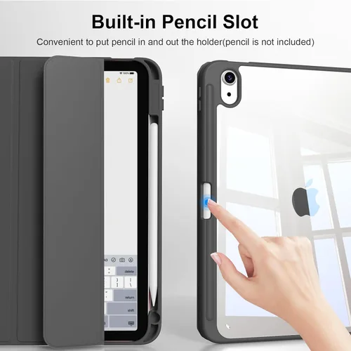 Vista 6 de Funda para iPad (A16) de 11ª generación de 11 pulgadas 2025, funda para iPad de 10.9 pulgadas 2022 con soporte para lápices, funda a prueba de Negro