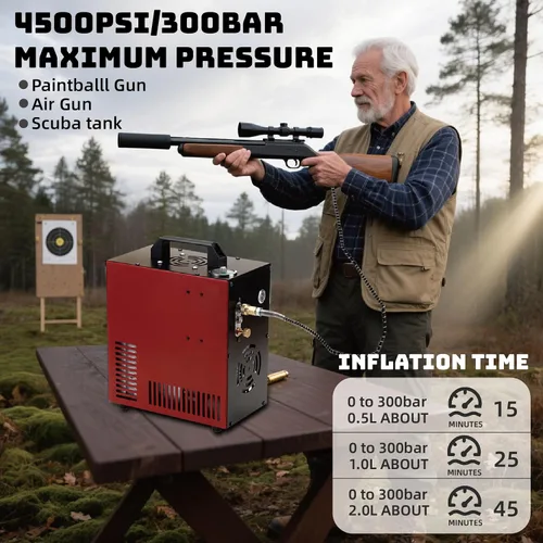 Vista 5 de Thunder - Compresor de aire PCP de 4500 psi, recarga de hasta 1.6 L, llenado rápido para pistolas de aire o tanque de paintball, apagado automático