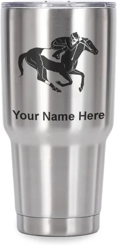 Vista 40 de LaserGram Vaso aislado al vacío de 20 onzas, carreras de caballos, grabado personalizado incluido (negro)