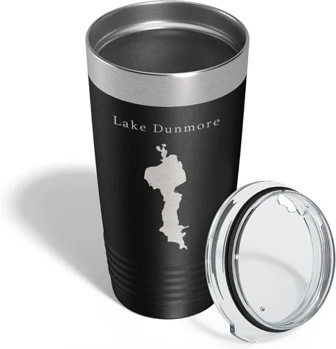 Vista 4 de Lake Dunmore Map Tumbler Travel Mug Insulated Laser Engraved Coffee Cup Vermont 20 oz Black