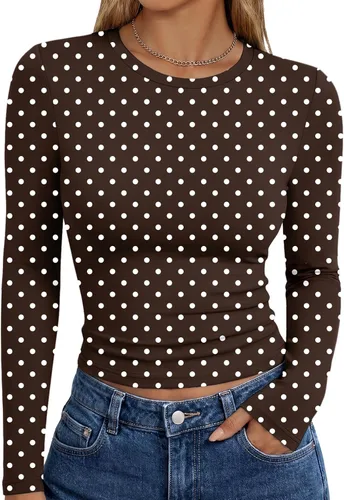 Vista 35 de Trendy Queen Camisetas de manga larga para mujer, camisetas básicas de Verde militar