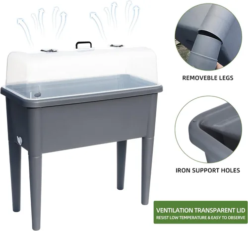 Vista 4 de Dexceder Cama de jardín elevada de riego automático de 13.2 galones con tapa transparente de ventilación, invernadero profundo para verduras, maceta