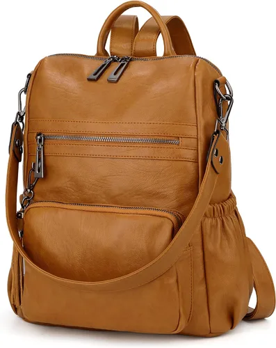 Vista 5 de UTO Mochila de cuero vegano para mujer, diseño de moda, convertible con borla, para viajes, con borla