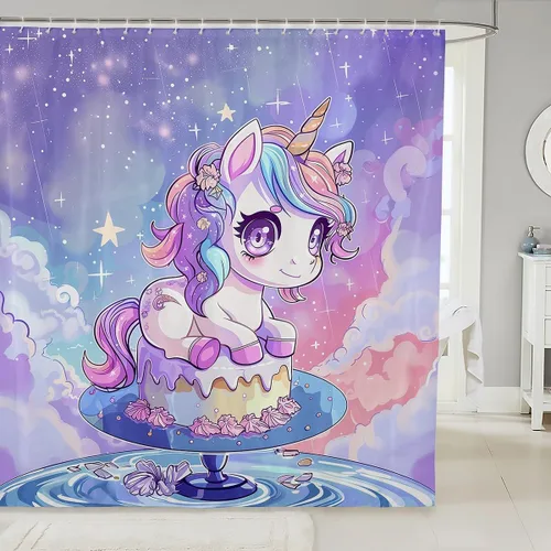 Vista 18 de Homewish Cortina de ducha de sirena azul con diseño de princesa sirena, juego de cortina de ducha para niños y adultos, cortina de baño subacuática